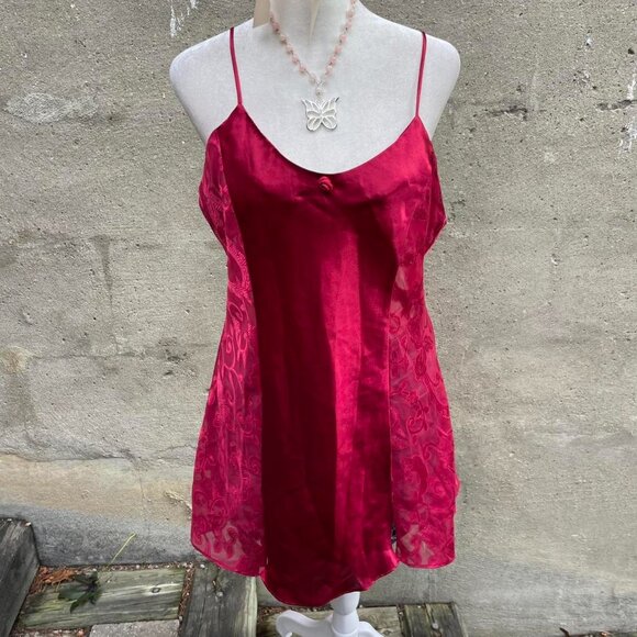Vintage Cherry Red Lacy Satin Slip Dress - Picture 3 of 6